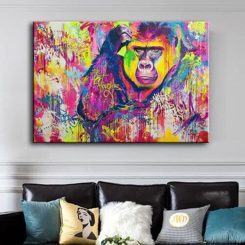 Colorful Animal Graffiti Art Monkey Canvas Painting Wall Art Posters Prints Wall Picture for Living Room Home Wall Cuadros Decor