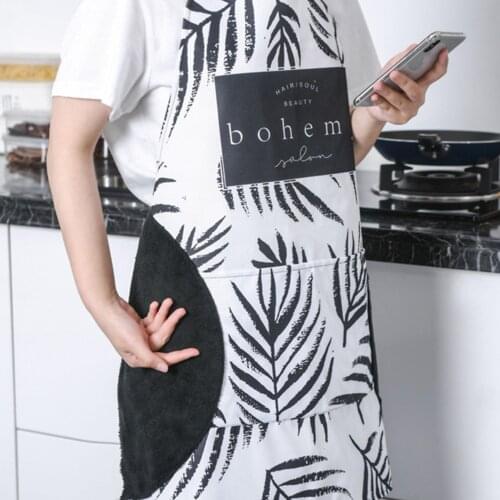 Printed Hand-wiping Waterproof Greaseproof Housework Cooking Apron with Pocket Oil Resistant Apron Kitchen Aprons