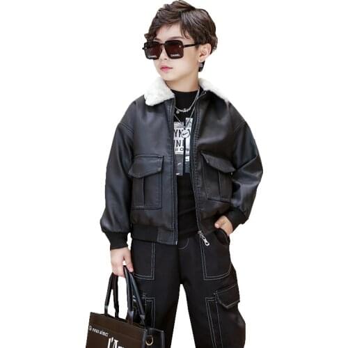 Winter Boys pu Jacket Girls Motorcycle Jacket Childrens Coat Plus Velvet Zipper Leather Outwear Teens Winter Fashion pu Jackets