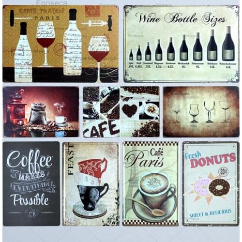 Coffee Bottle Metal Painting Tin Sign Wall Bar Cafe Home Pub Art kitchen Decor Living room Cuadros Paris Cafe Wine bottle siges