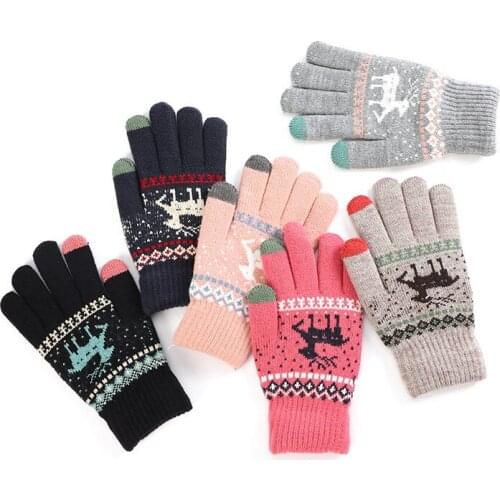 Womens Cute Elk Knitted Gloves Fashion Non-slip Touch Screen Thick Warm Gloves Girls Novelty Christmas Gloves Gifts Winter New
