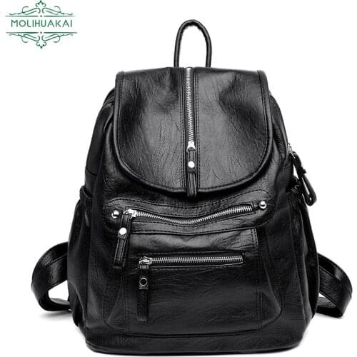 MoLiHuaKai 2021 Fashion Womens High Quality Backpack PU Leather Girl Travel School Bag Ladies Backpack Large Capacity Travel Ba