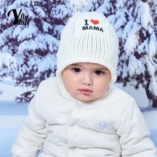 Yundfly Toddler Soft Comfortable Knitting Wool Caps Fashion Letters Print Newborn Hats Autumn and Winter Warm Children Headwear