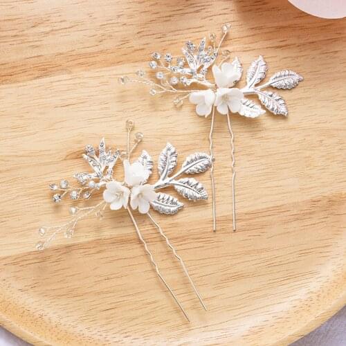 Delicate Porcelain Flower Small Hairpins Bridal Hair Pins Piece Leaf Wedding Headpiece Handmade Women Pearls Head Jewelry