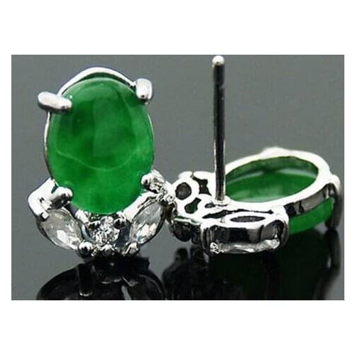New Fashion Emerald Green Jade White Gold Plated Crystal Apple Earrings