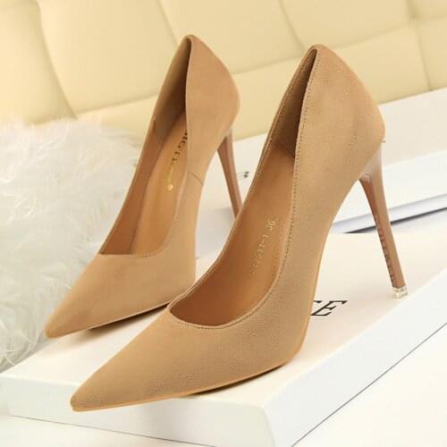 BIGTREE NEW suede pumps OL office shoes womens high heels pointy shoes fashion womens casual wedding shoes