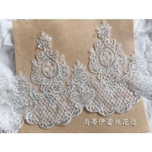 Wholesela Silver Embroidered Lace Trimming Lace With Cord Boarder Bridal Dress DIY Veil Lace Trim 10 Yards