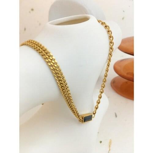 Monlansher Gold Color Double Chain Merge Mixed Choker Black Geometric Zircon Pendant Necklaces Minimalist Fashion Choker Jewelry