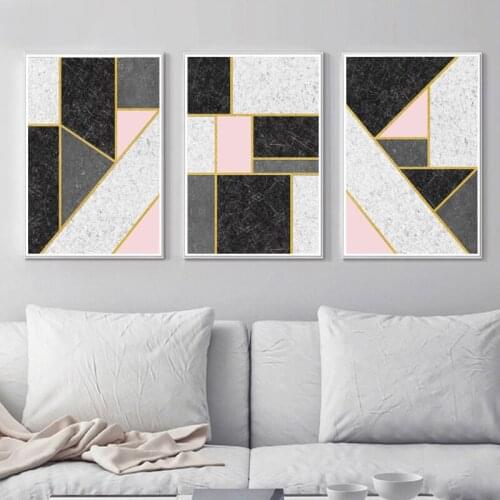 Black Grey Pink White Geometric Marble Splicing Abstract Nordic Wall Posters Wall Art Picture For Living Room Bedroom Deco Home