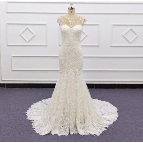 Mermaid Wedding Dress Boho 2021 Sexy Beads Lace Appliques Zipper With Buttons Back Bridal Dress Plus Size vestido de noiva SJ412
