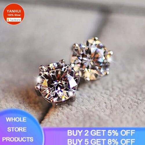 With Certificate Wedding Earrings Original 925 Sterling Silver 1 Carat Zircon Stud Earring (If Fake, Refund 10 Times The Price.)