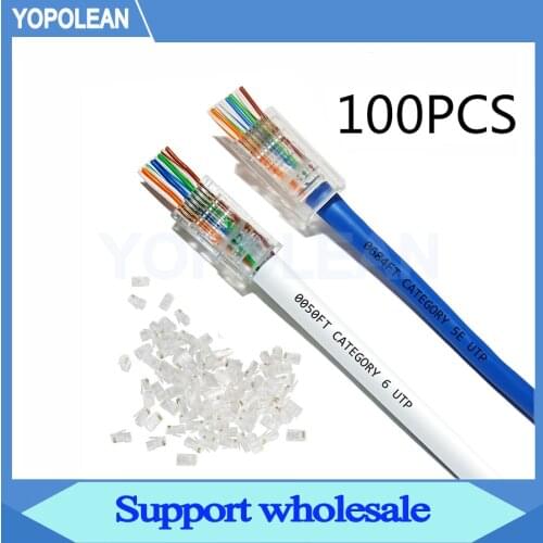 100 Pcs/lot RJ45 Network Modular Plug 8P8C CAT5e CAT6 Cable Connector End Pass Through