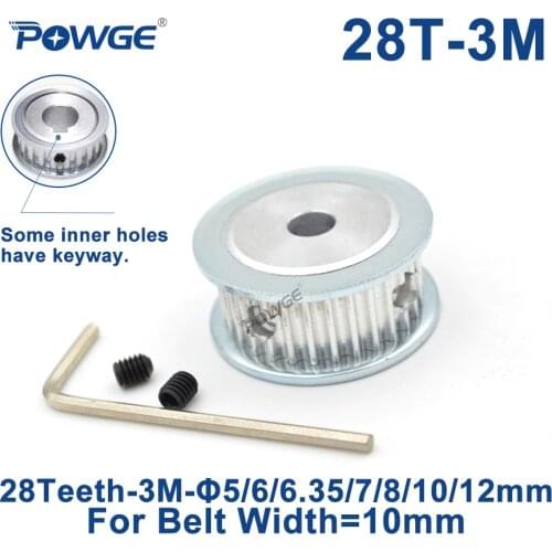POWGE Arc 28 Teeth HTD 3M Synchronous Timing Pulley Bore 5/6/6.35/7/8/10/12mm for Width 10mm 3M belt HTD3M pulley 28T 28Teeth