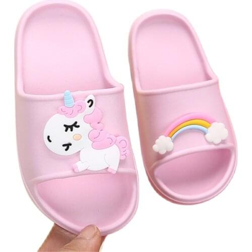 Suihyung Unicorn Slippers For Boy Gril Summer Soft Non-slip Kids Beach Shoes Cartoon Animal Baby Toddler Home Slip On 5 Colors