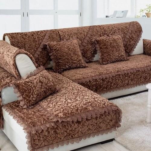 Thicken Plush Fabric Sofa Cover Lace Slip Resistant Slipcover Seat European Style Couch Cover Sofa Towel For Living Room Decor