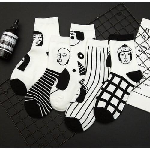 Striped cartoon socks hip hop meias divertidas white black woman calcetines women skarpetki meia calcetas chaussette sock sokke