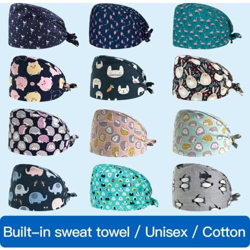 High Quality cartoon cute printing Elastic Scrubs hat pet shop laboratory working hats beauty salon Male and female Scrubs Caps