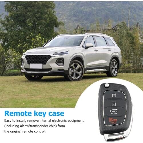 Car Remote Key Shell Replacement 4 Buttons Flip Key Fob Shell with Key Blank Replacement for Hyundai Santa Fe Tucson