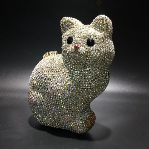 Cat shape Hollow Out handbag Women Crystal Clutch Evening Bag Diamond Metal Minaudiere Handbags Wedding Cocktail Dinner Purses