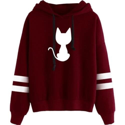 Hoodies For Women Casual Loose Fashion Streetwear Cat Print Long Sleeve Pullover Hooded Sweatshirt Female Tops