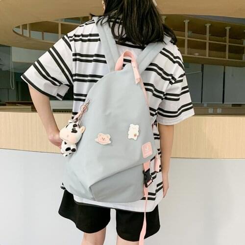 Campus Style Women Backpack 2021 New Fashion School Bag for Teenage Girls High Quality Students Book Bag College Doll Pendant