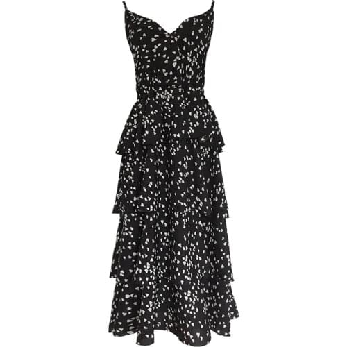 ZC1915 2020 summer new Korean version women v-neck design cake dress fashion wave point broken flower dress cheap wholesale