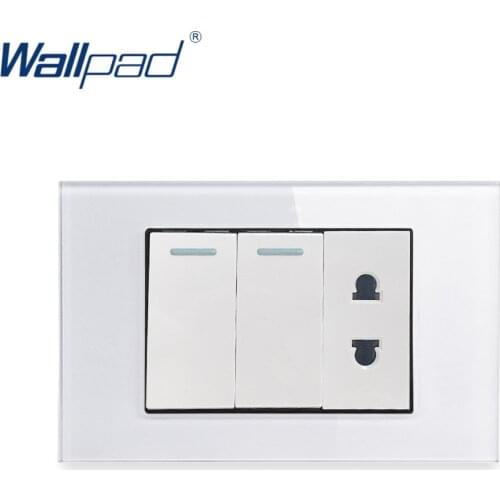 2 Gang 2 Way With 2 Pin Socket Wall light Switch Wallpad Luxury Tempered Glass Panel Rocker Button 118*75mm 16A AC 110-250V