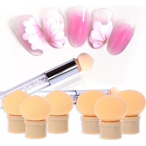 6PCS Sponge Heads Powder Brush Shade Gradient Pen Manicure Nail Art Tool 2x1.8cm