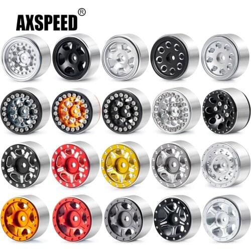 AXSPEED 4Pcs 1.0'' Metal Beadlock Wheel Rims Hubs for Axial SCX24 90081 AXI00001 AXI00002 1/24 RC Crawler Car Truck Accessories