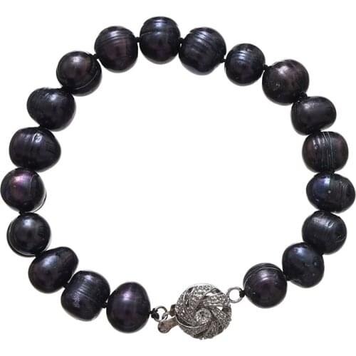 Flash Black Pearls 9-10mm Suitable For Women Female Preferred Jewelry Bracelets 7inch Gifts H664