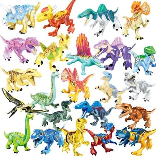 Locking Blocks Jurassic Dinosaurs Tyrannosaurus Rex Wyvern Velociraptor Stegosaurus Building Blocks Toys For Children Dinosaur