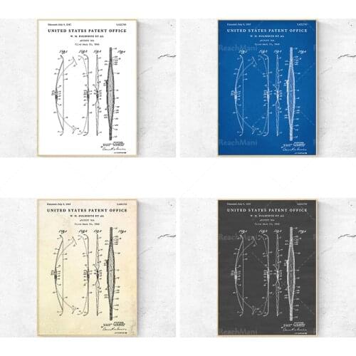 Impression de dessin de brevet vintage avec un arc d'Archer. Décoration d'affiche de tir à l'arc. Art mural de plan