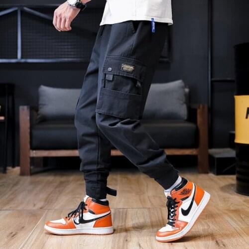M-7XL Mens Multi Pockets Pants 100% Cotton Joggers Elastic Waist Cargo Pants Streetwear Male Casual Track Trousers Plus Size