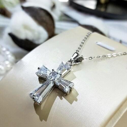 Elegant Cross Pendants Necklaces 925 sterling silver Jewelry Cubic Zircon Stone Statement Necklace for Women Accessory