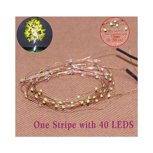 Evemodel DD85W1540 2 Strips 40-LED Pre-soldered micro Copper Wired WHITE SMD LED 0805 model train 1/35 railway modeling