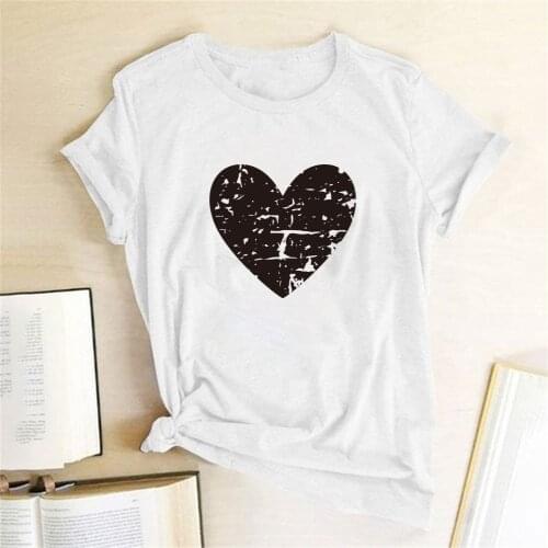 Heart Print T-shirts Women T Shirt Summer Tshirt Cotton Women Graphic T Shirts Aesthetic Woman Clothes Tops Summer Camisetas