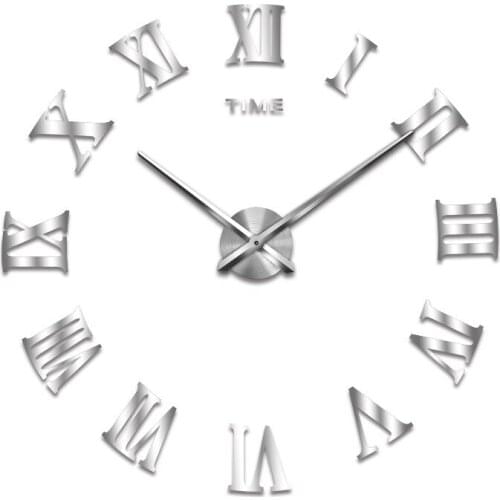 Hot Modern Design 3d Diy Wall Sticker Clock Acrylic Mirror Roman Numerals Kitchen Wall Clocks Living Room Home Decor Mute Clock