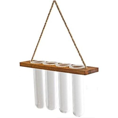 Test Tube Vase Flower Pots Glass Planter Wooden Wood Office Garden Decoration Stand Home Plants Tabletop Creative Wall Hanging