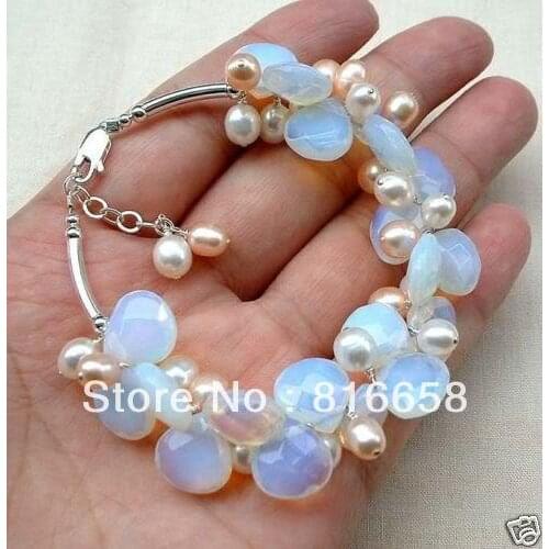 Exquisite Moonstone FreshWater & Pink Pearl bracelet