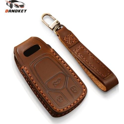 Dandkey 3 Buttons Leather Car Key Case For Audi Q7 SQ7 A4L A5 S5 Q5 Q7 A4 B9 TT TTS 8S 2016 2017 2018 2019 Protection Case