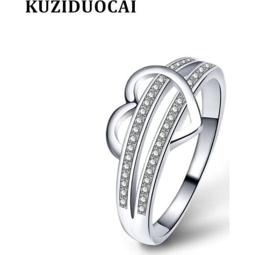 Kuziduocai New Fashion Jewelry Dense Zircon Stainless Steel Love Heart Wedding Bride Party Rings For Women Anillos Mujer R-747