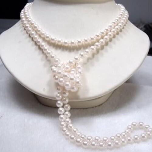 Hot sale fashion women jewelry 7-8mm natrual white freshwater cultured pearl necklace high quality party gifts 46inch MY4508