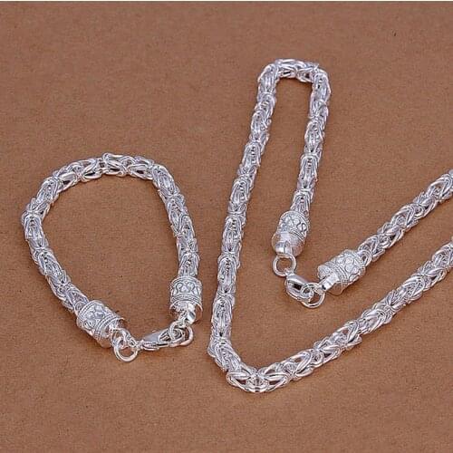 Hot Christmas gifts European style retro geometric necklace bracelets fashion men Women Silver color jewelry Set S027