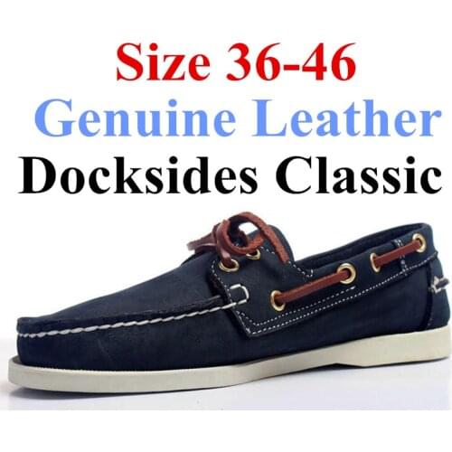 Men Women Spinnaker Genuine Leather Docksides Classic Loafers Navy Blue Boat Shoes 2019A109