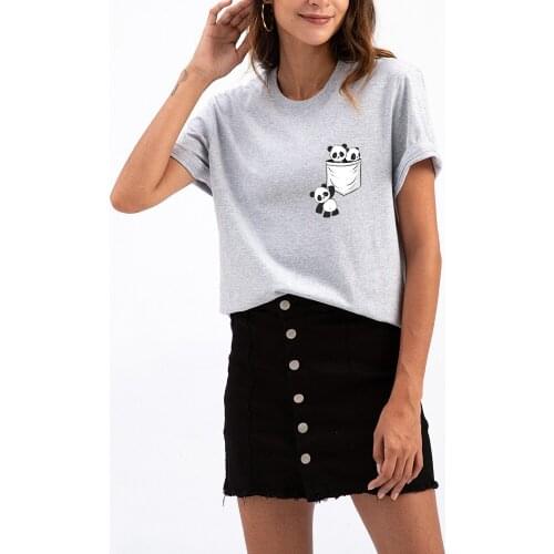 Cute Pockets Panda Funny T Shirt 100% Cotton O Neck Short Sleeve Summer T-Shirt Tops Casual T Shirts Fashion Womens Clothing