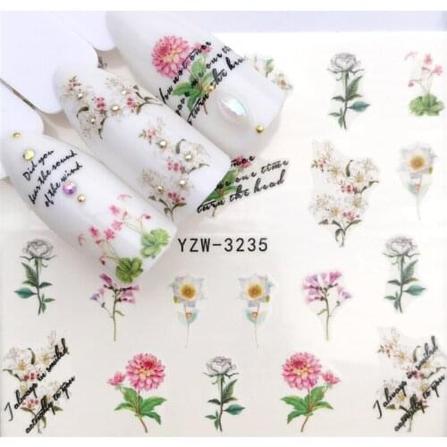 Fashion Stickers for Nails DIY White Rose Peony Flower Water Sliders Manicure Decor Watercolor Nail Decal Stickers Accessoires