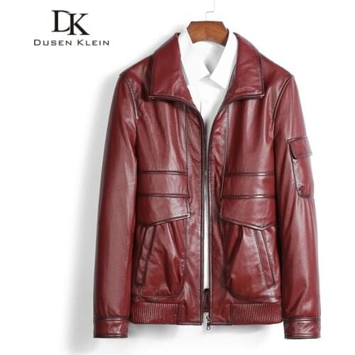 Men Genuine Leather Jacket Real Cow Leather Jackets Casual Short Black Pockets Autumn New Jacket for Man 6883H