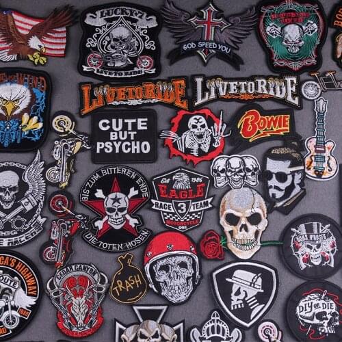 Fashion Helmet Skull Patch Iron on Jacket Patches Clothes Embroidery Patch Sewing Flower Patches For Clothing Accessories Decor