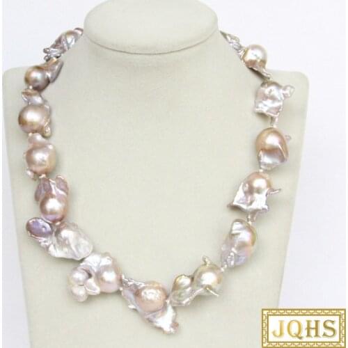 Luster baroque 17" 32mm purple Reborn keshi pearls necklace dragon clasp j11071