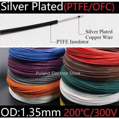 PTFE Silver Plated Wire OD 1.35mm Insulated High Temperature Soft Electron Cable OFC Copper DIY Headphone Singal Line Colorful